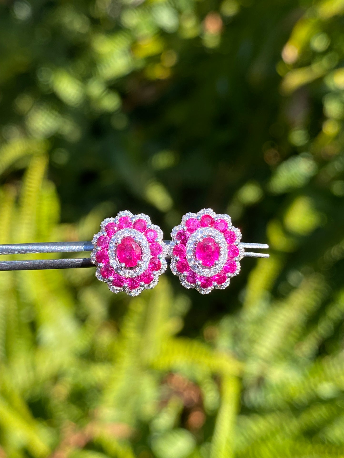 18K gold ruby and diamond earrings.