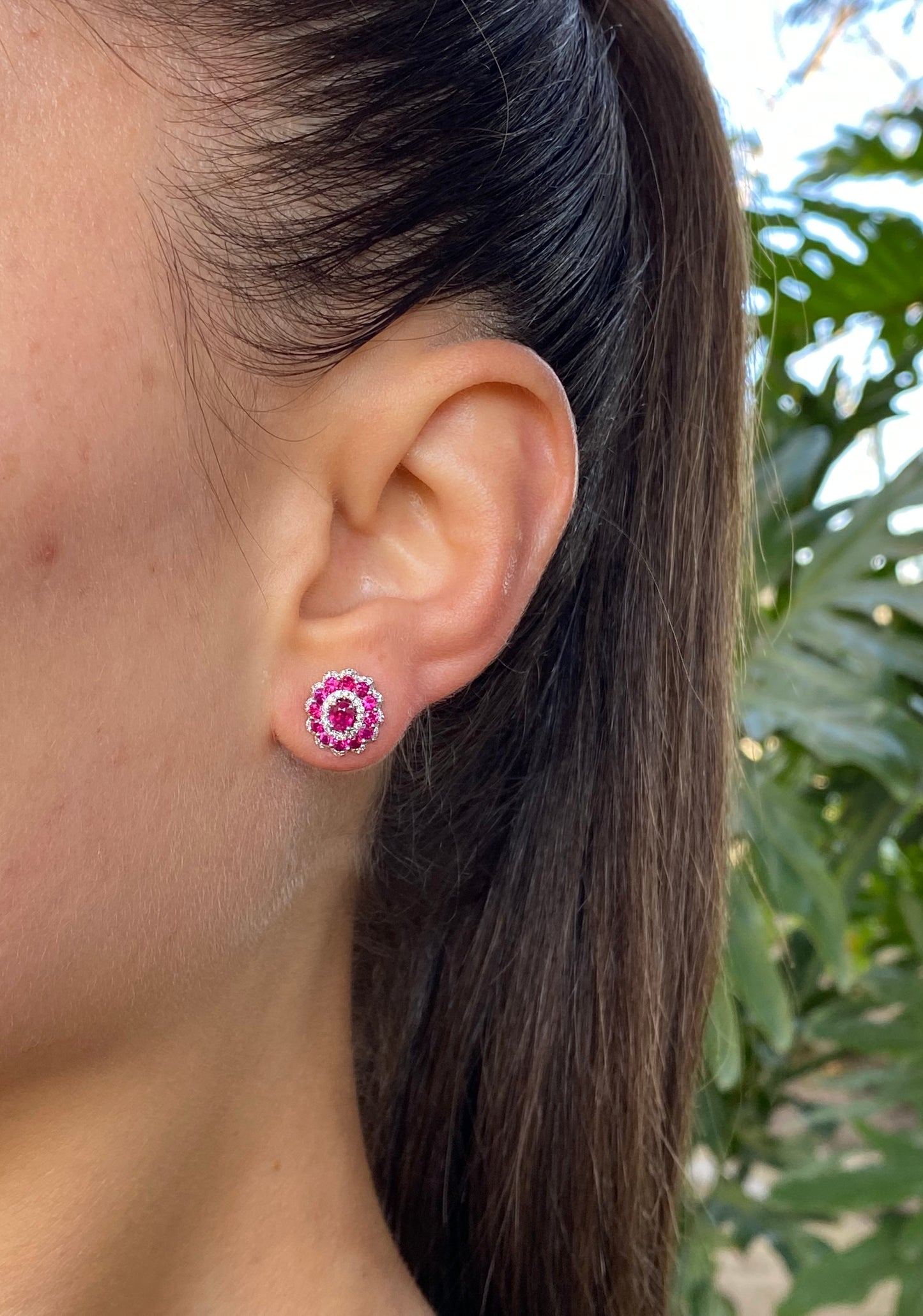 18K gold ruby and diamond earrings.