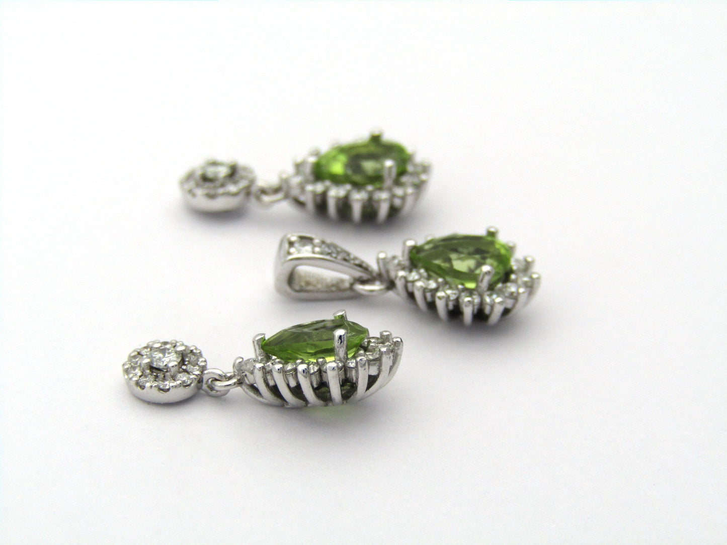18K gold peridot and diamond earrings and pendant.