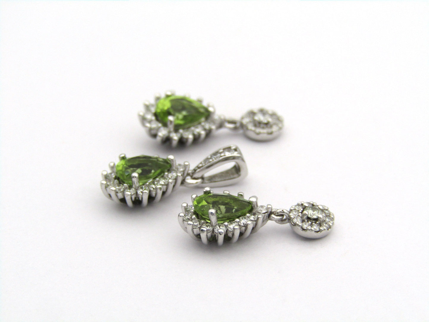 18K gold peridot and diamond earrings and pendant.