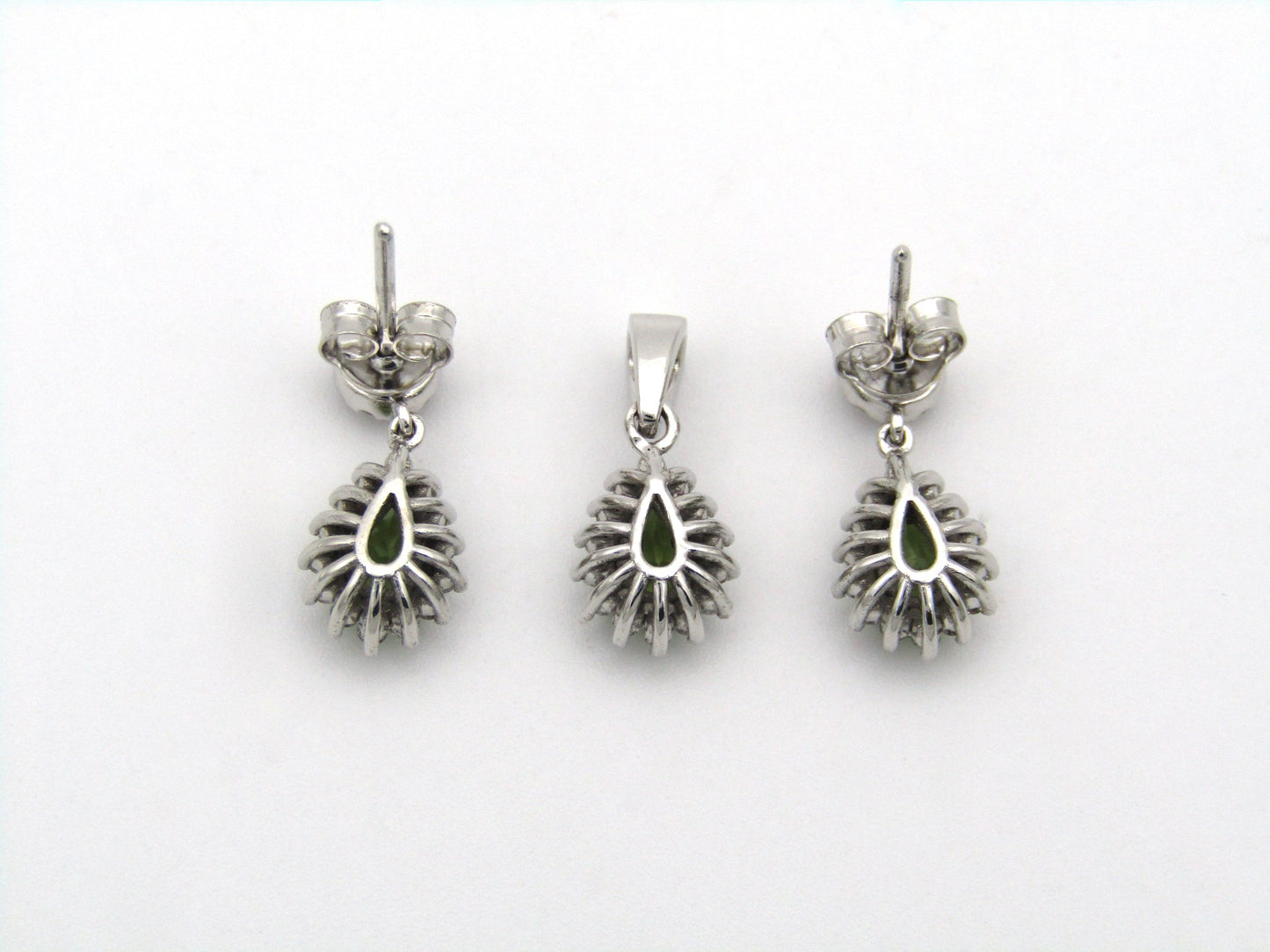 18K gold peridot and diamond earrings and pendant.