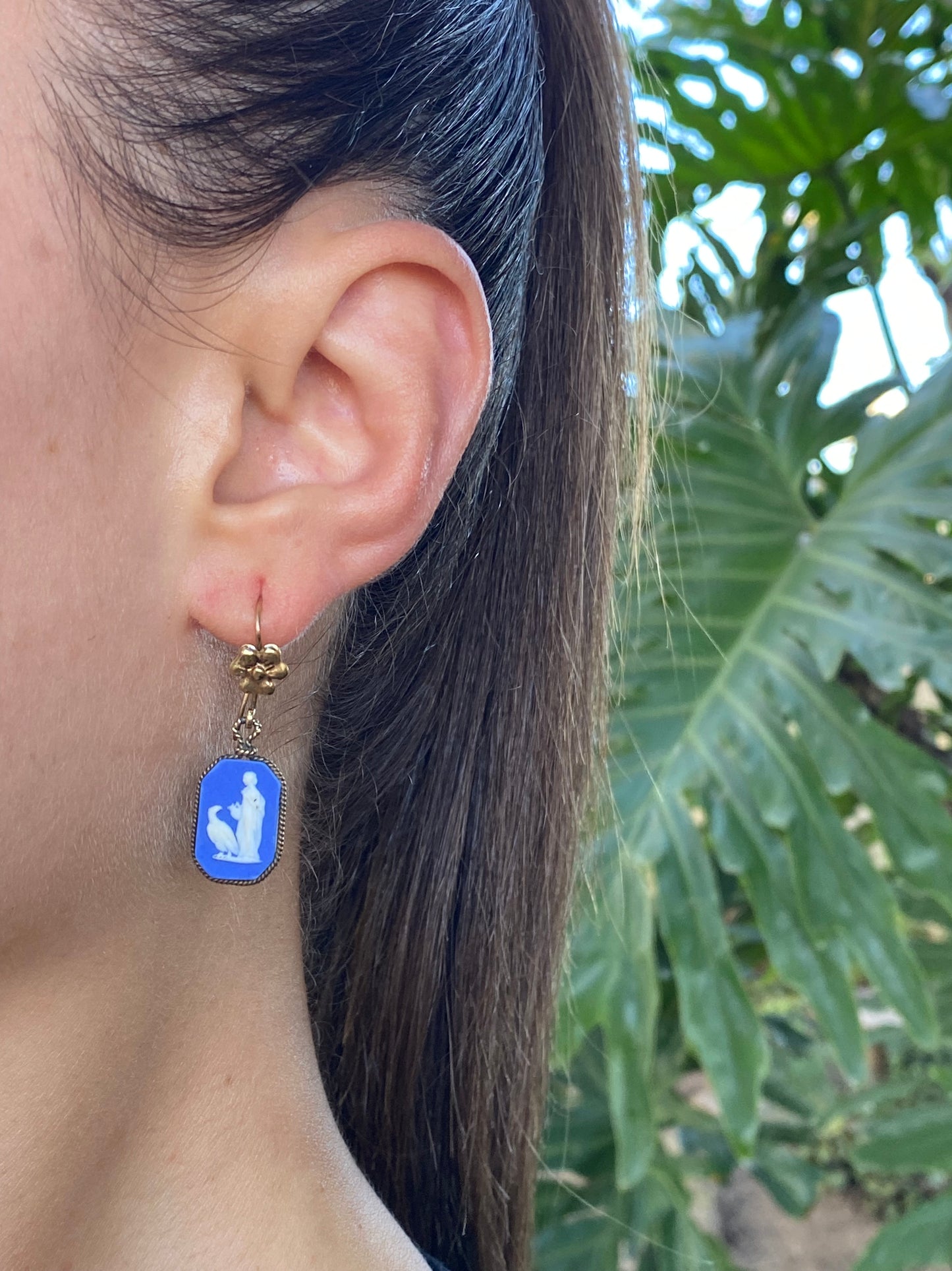 14K gold Wedgwood earrings, circa 1940's.
