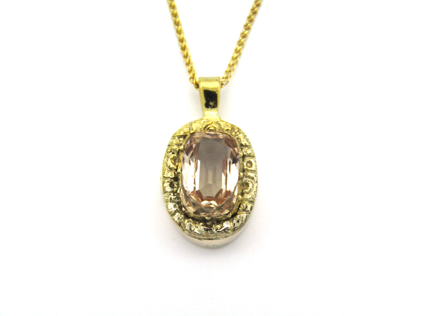 9K gold vintage topaz pendant with Italian chain.