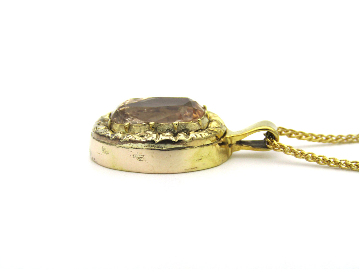 9K gold vintage topaz pendant with Italian chain.
