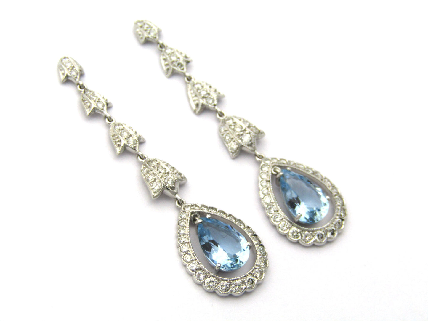18K gold aquamarine and diamond drop earrings.