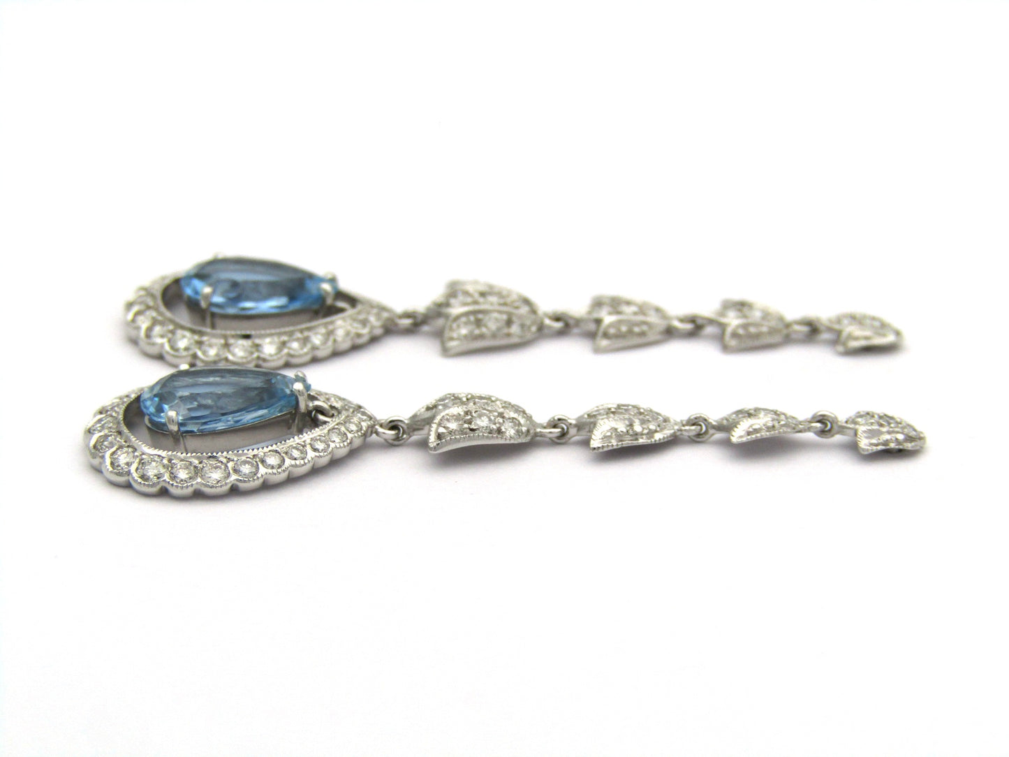 18K gold aquamarine and diamond drop earrings.