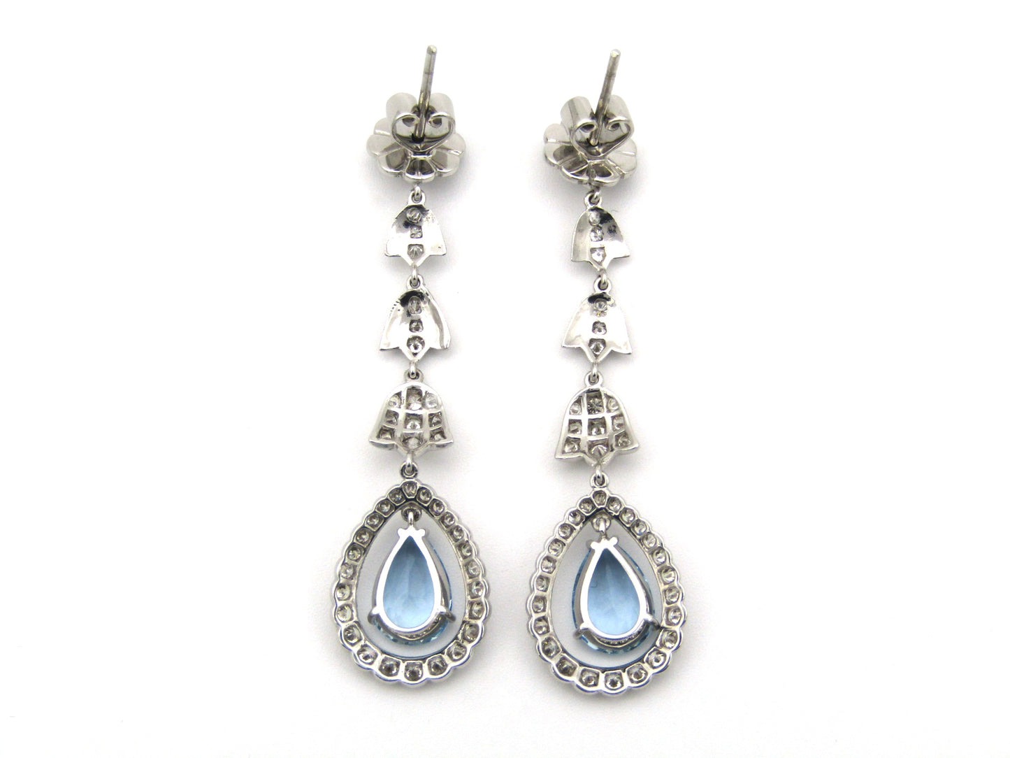 18K gold aquamarine and diamond drop earrings.