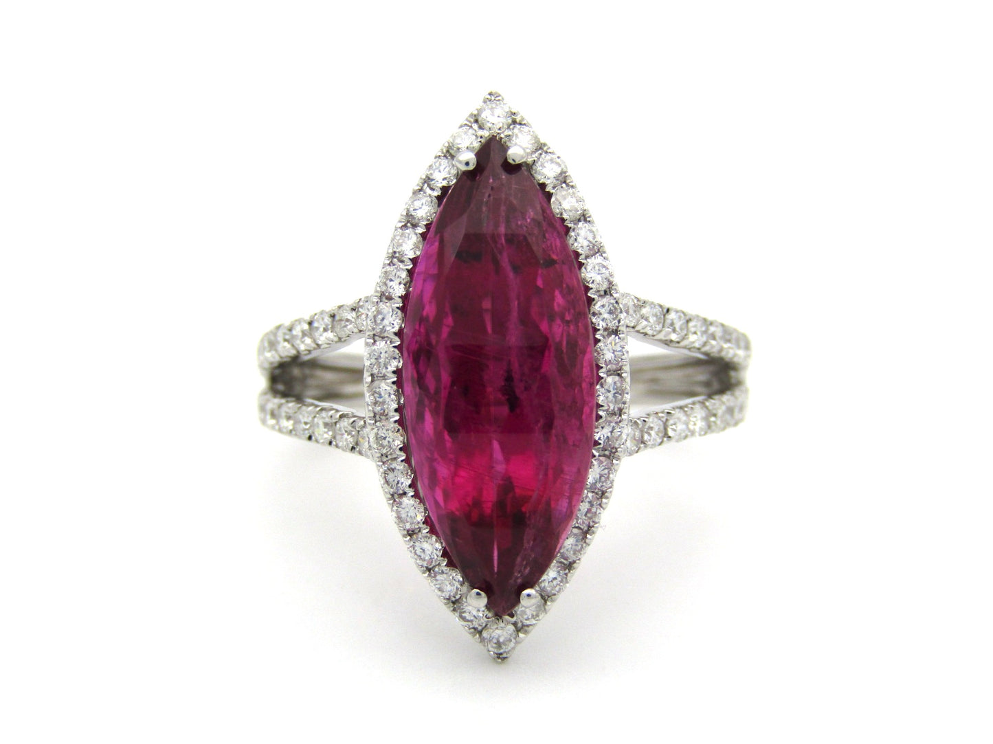 18K gold rubellite tourmaline and diamond ring.