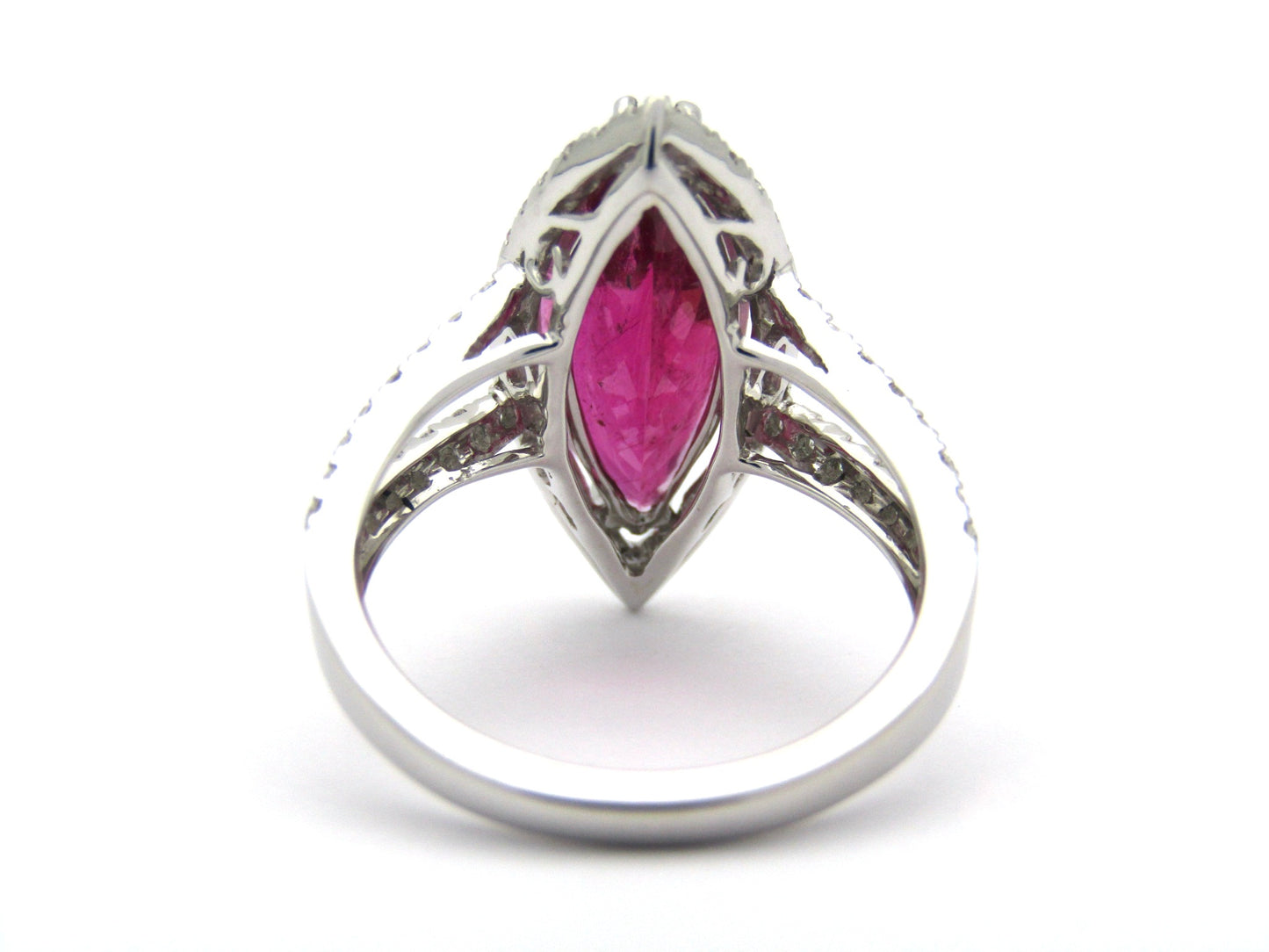 18K gold rubellite tourmaline and diamond ring.
