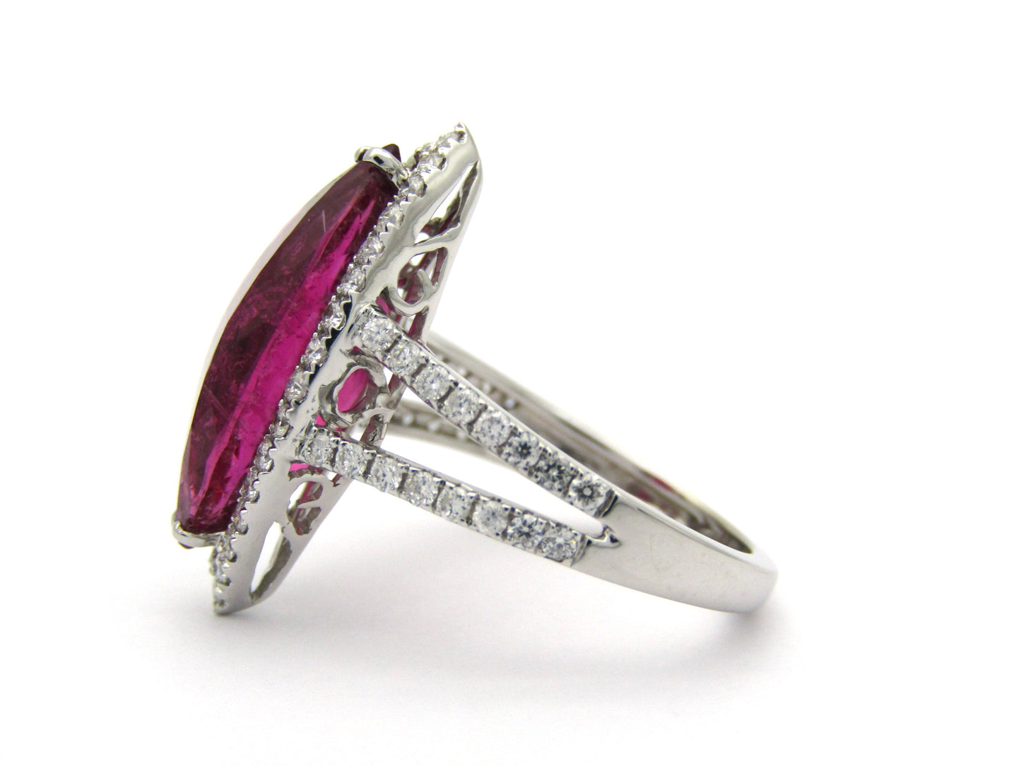 18K gold rubellite tourmaline and diamond ring.