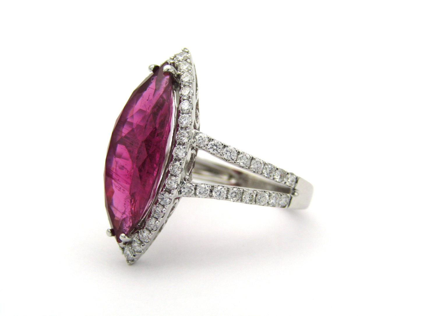 18K gold rubellite tourmaline and diamond ring.