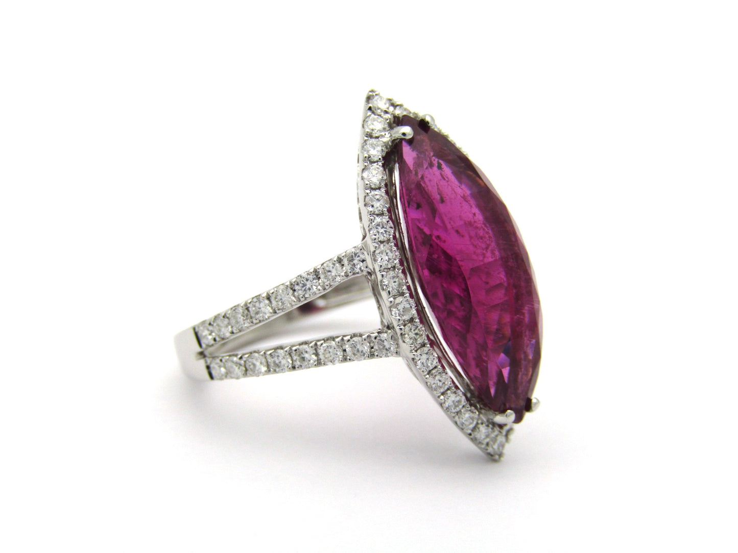 18K gold rubellite tourmaline and diamond ring.