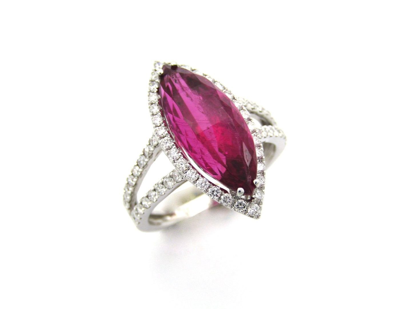 18K gold rubellite tourmaline and diamond ring.