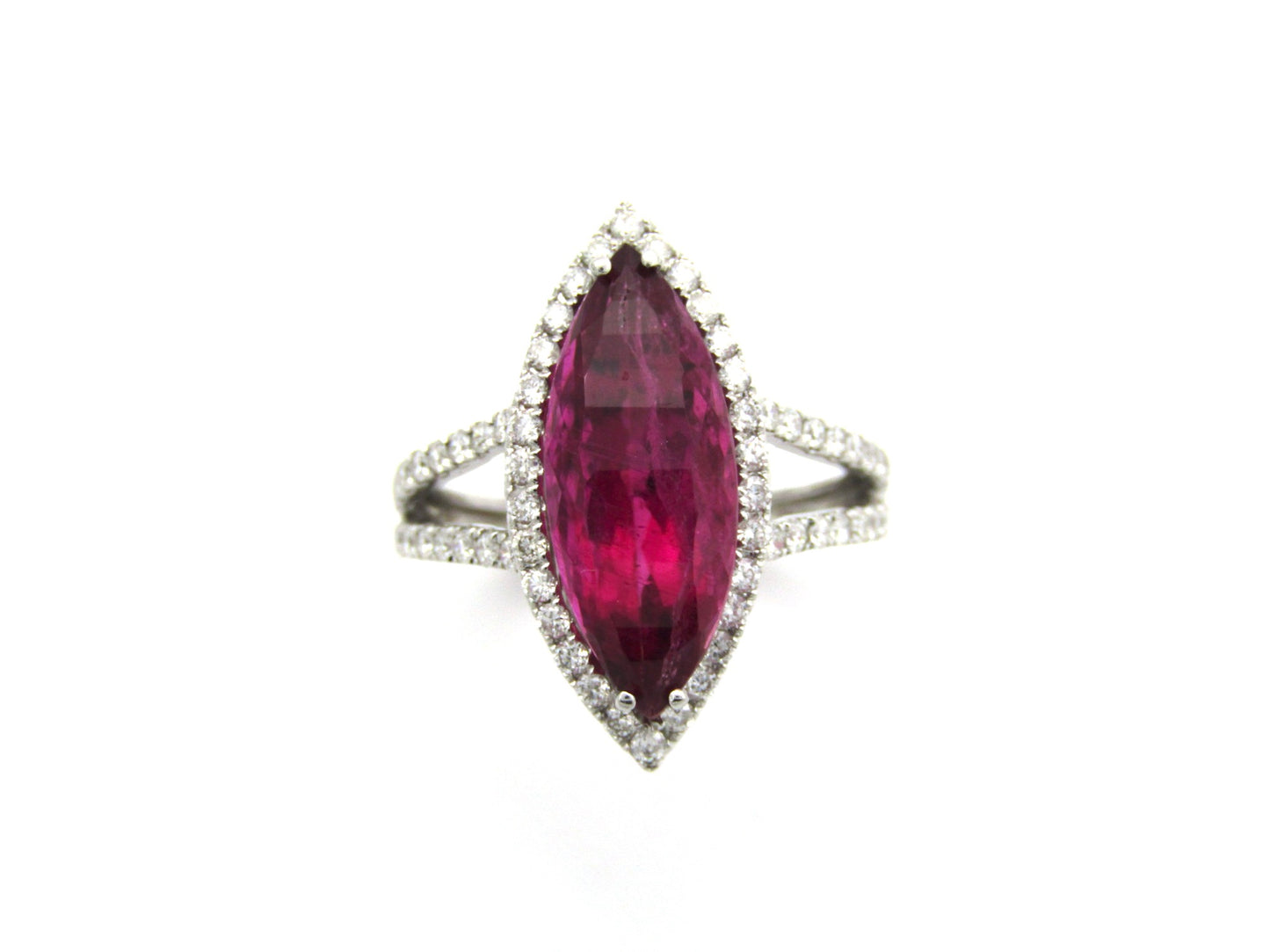 18K gold rubellite tourmaline and diamond ring.
