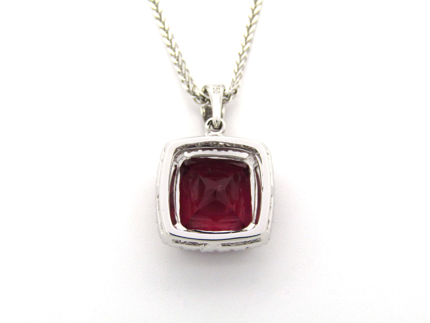 18K gold rubellite tourmaline and diamond pendant.