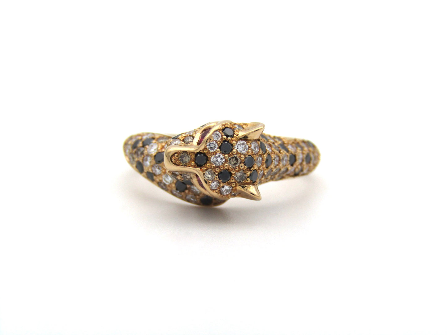 18K gold ruby and diamond leopard ring.