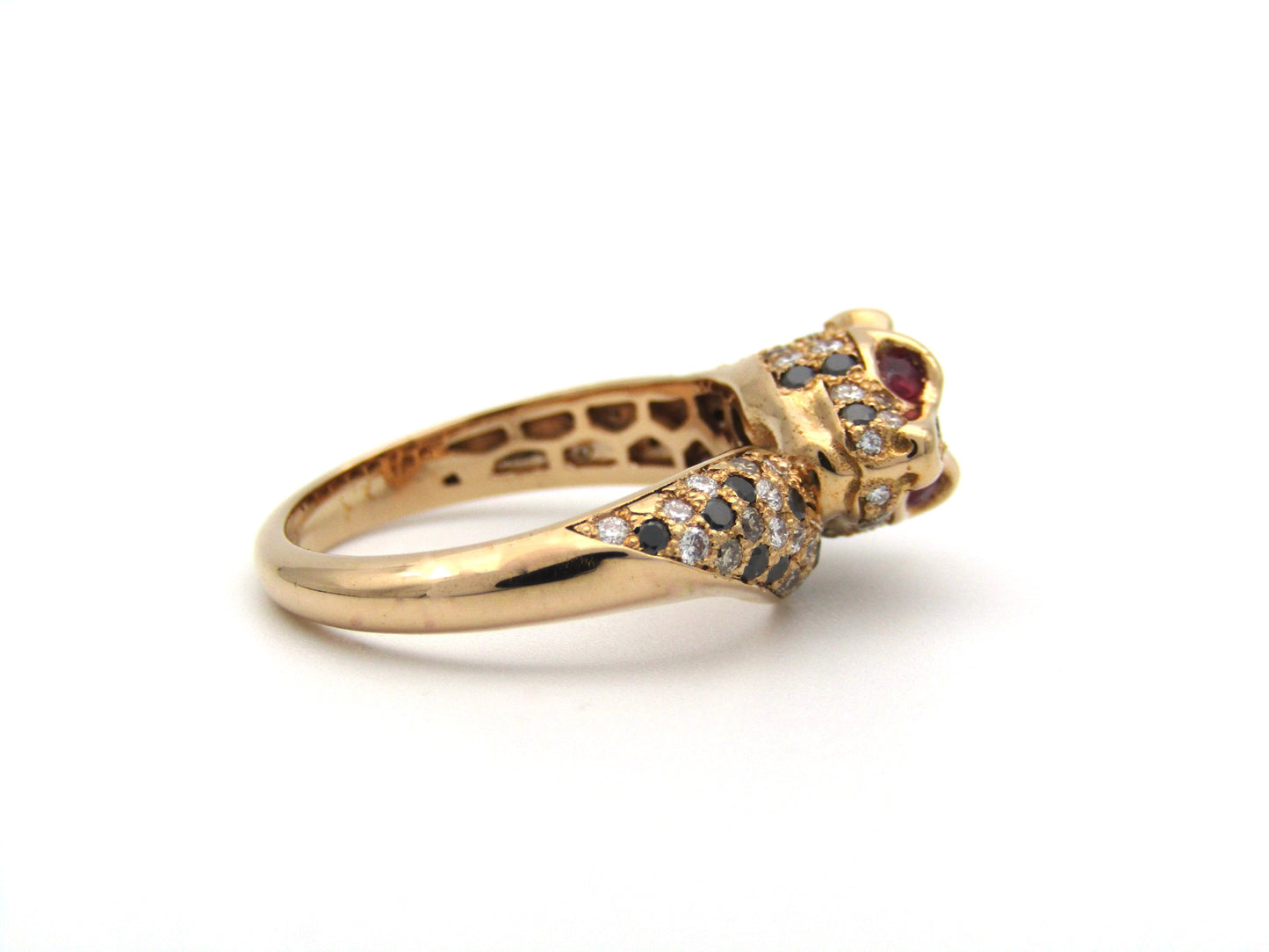 18K gold ruby and diamond leopard ring.