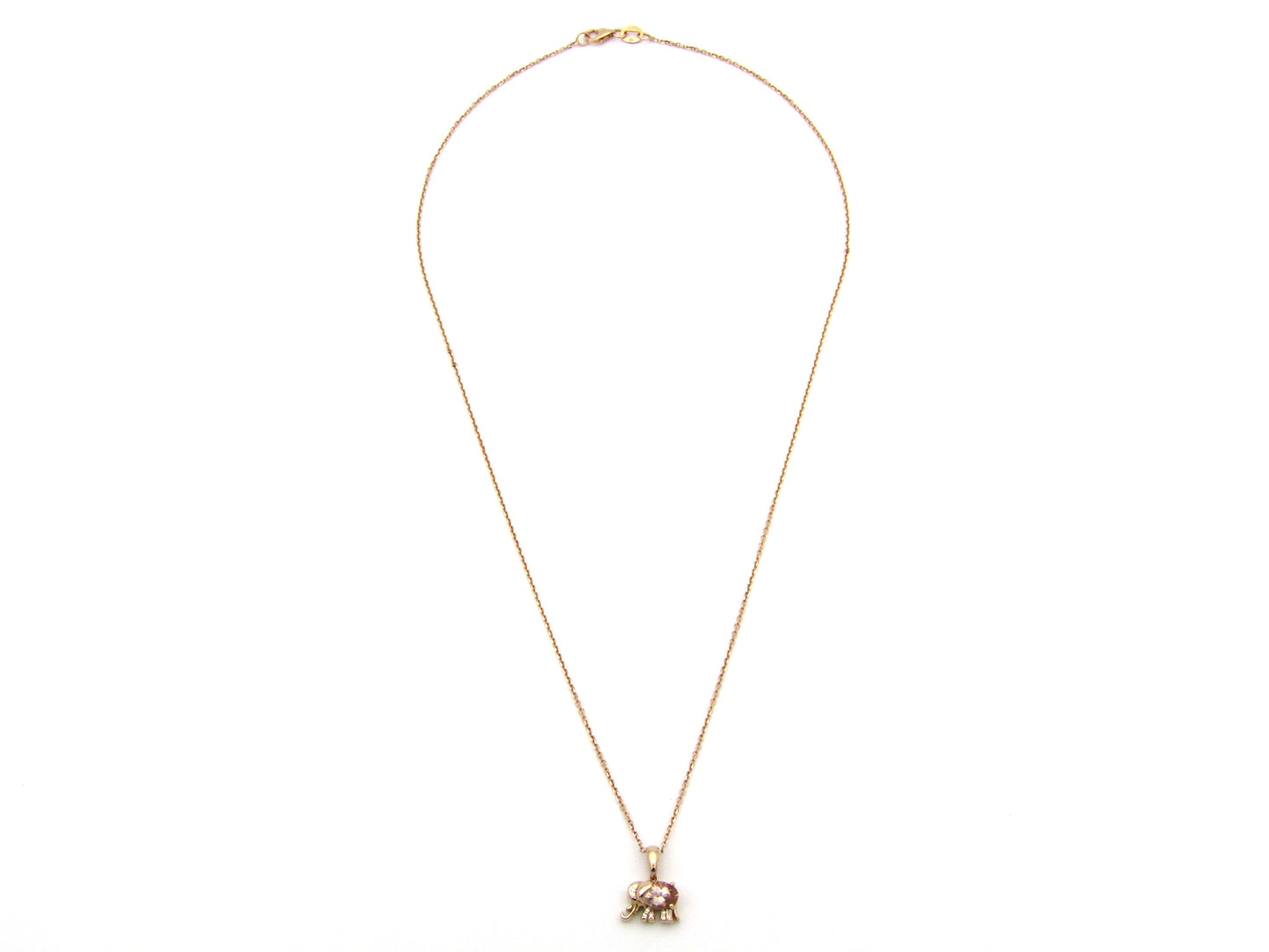 18K gold morganite and diamond elephant pendant.