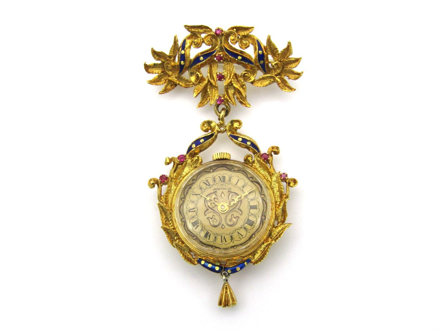 18K gold Edwardian enamel and ruby Montreux watch. Circa 1900.