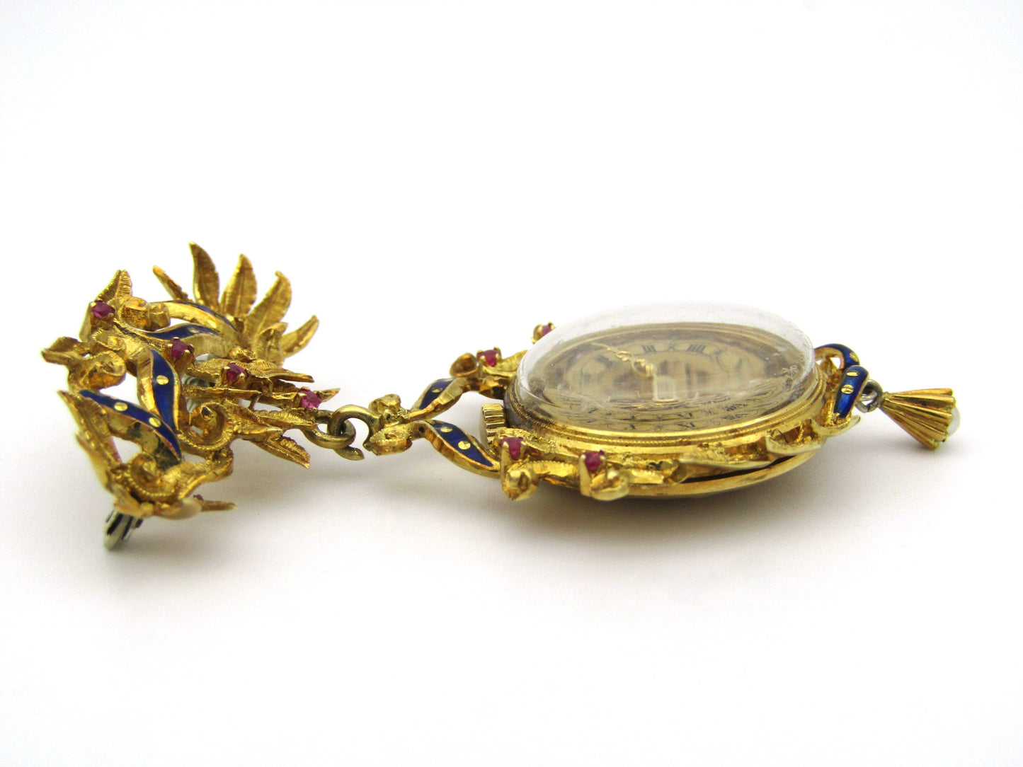 18K gold Edwardian enamel and ruby Montreux watch. Circa 1900.
