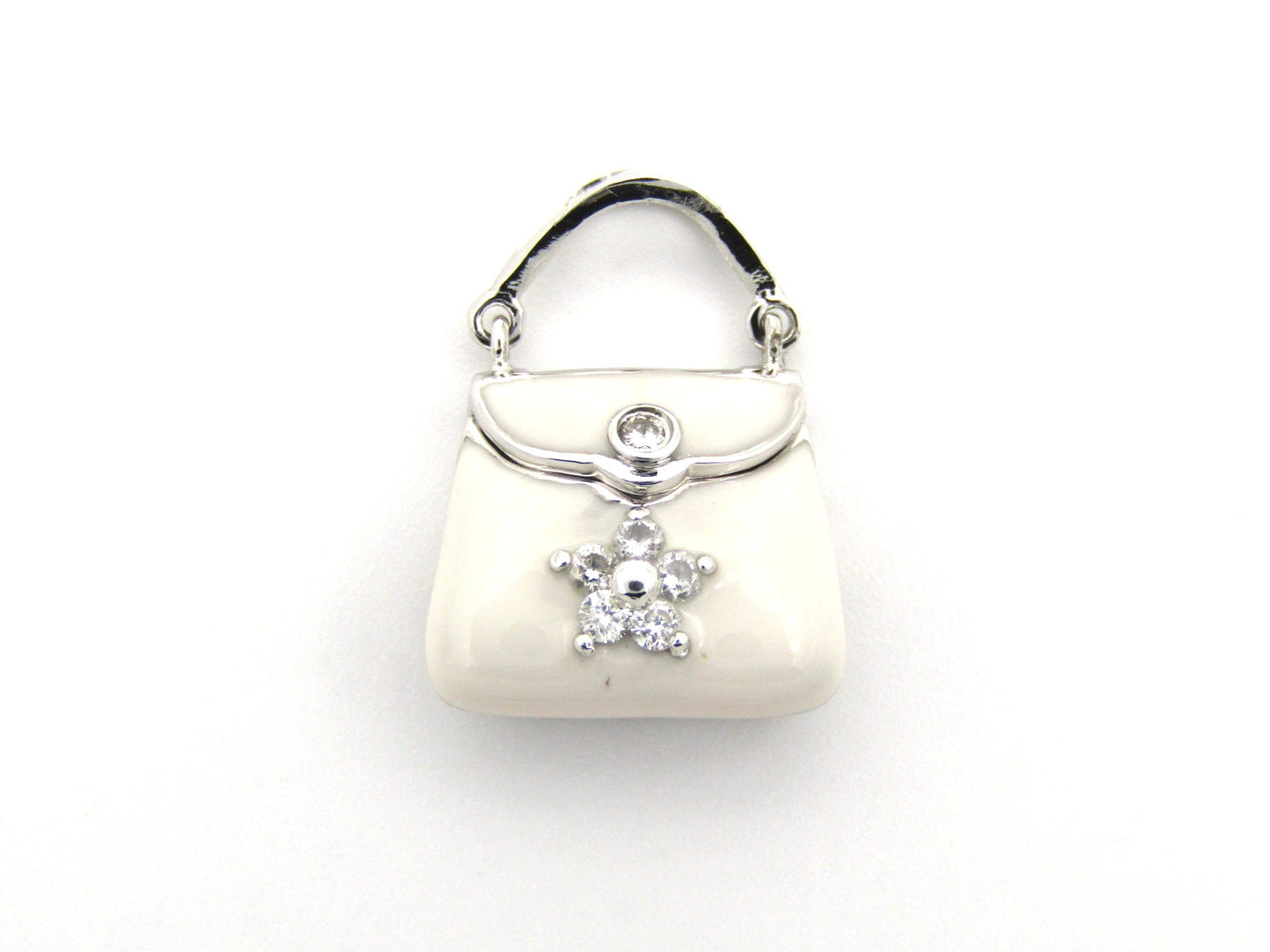 14K gold enamel and diamond handbag pendant.