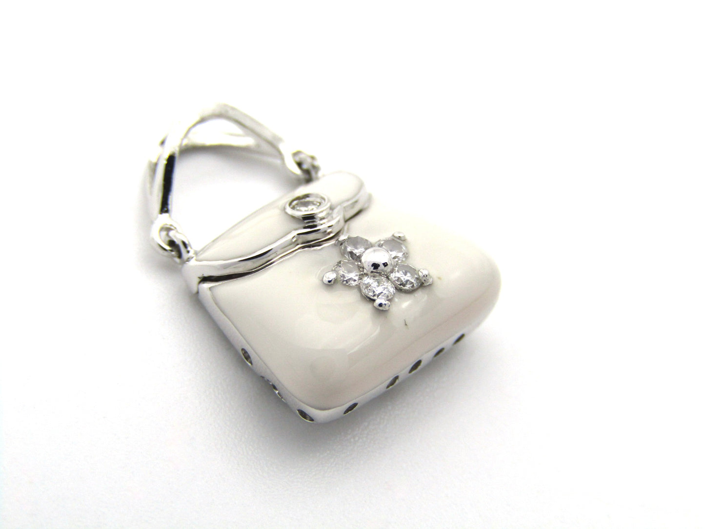 14K gold enamel and diamond handbag pendant.