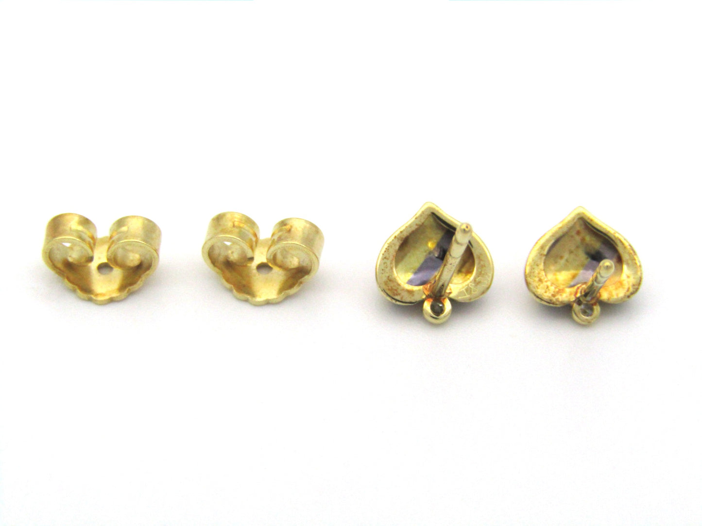 18K gold tri-colour gold diamond heart earrings by Jka Köhle, circa 1970's.