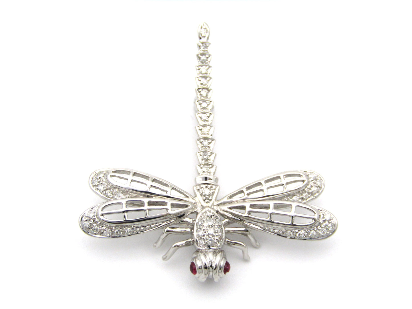 14K gold ruby and diamond dragonfly brooch, circa 1940's.