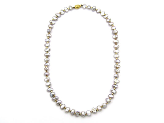 9K gold freshwater pearl necklace, circa 1970's.