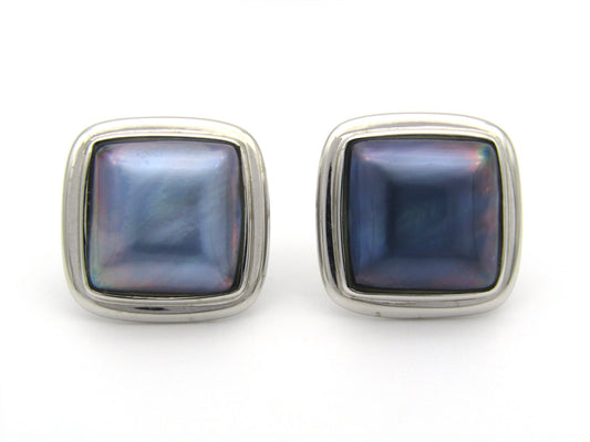 9K gold square mabé pearl stud earrings.