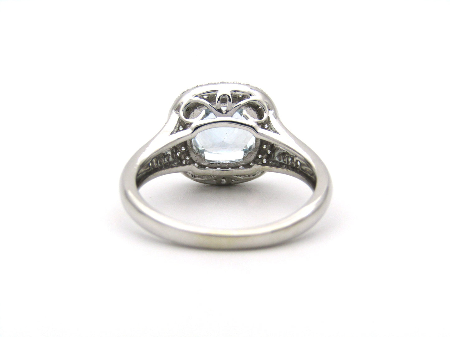 14K gold aquamarine and diamond double halo ring by Browns.