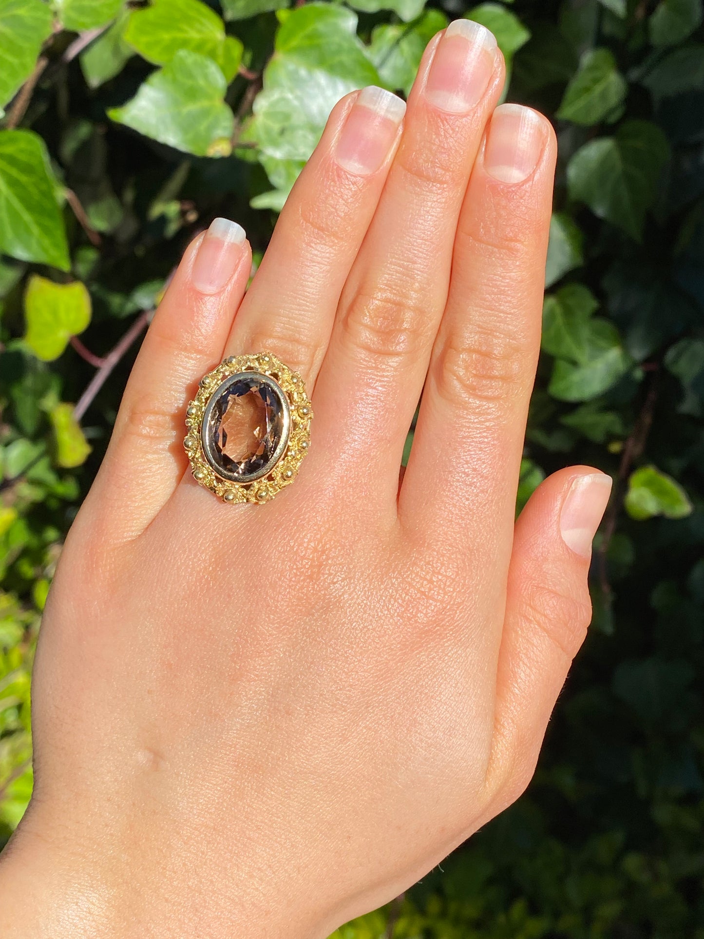 18K gold Italian smoky quartz ring.