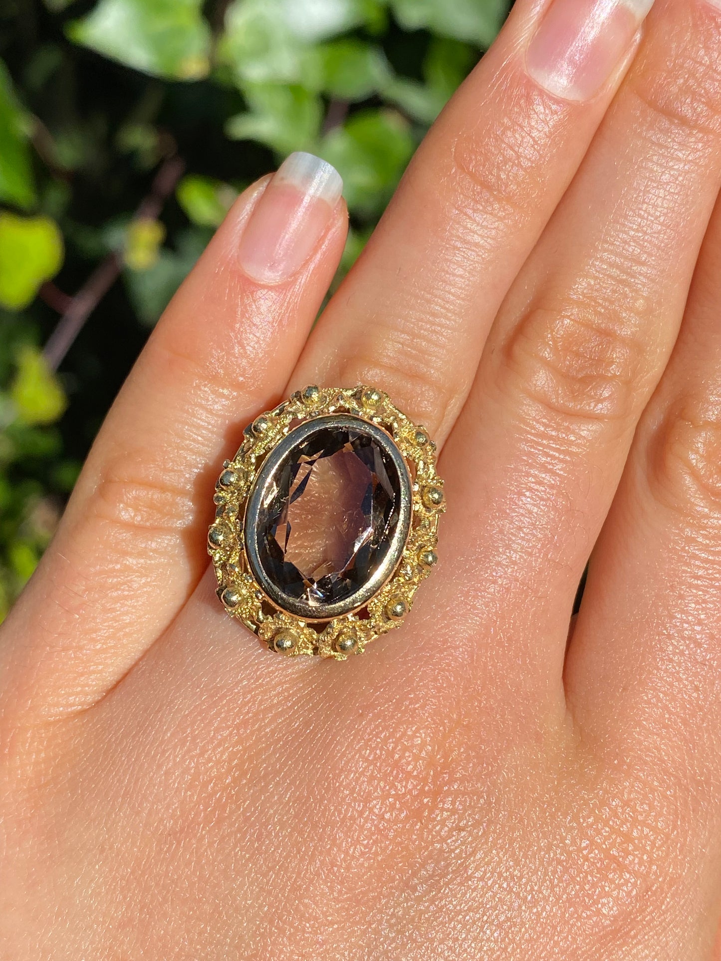 18K gold Italian smoky quartz ring.