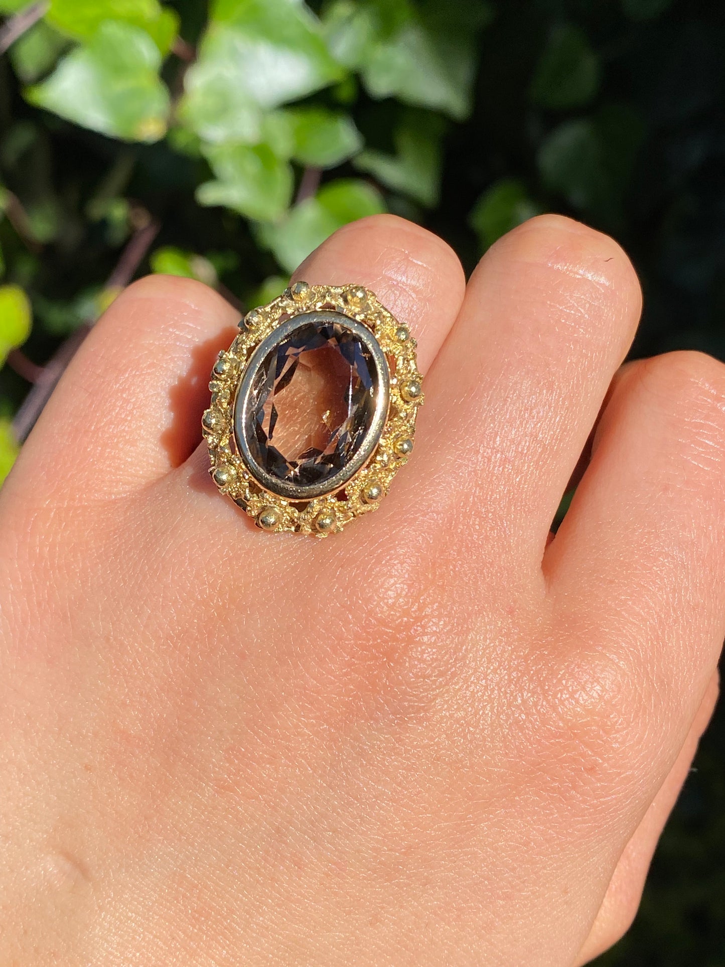 18K gold Italian smoky quartz ring.