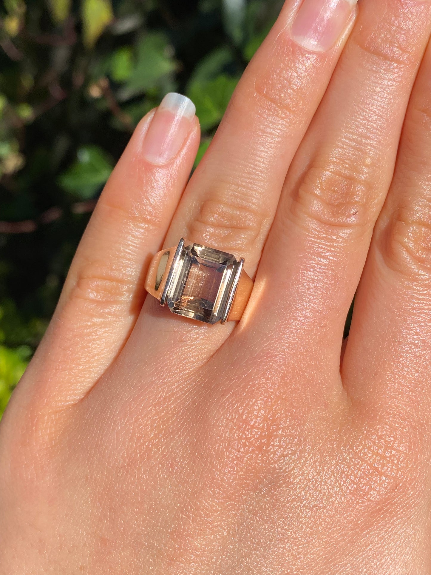9K gold smoky quartz ring, circa 1970's.