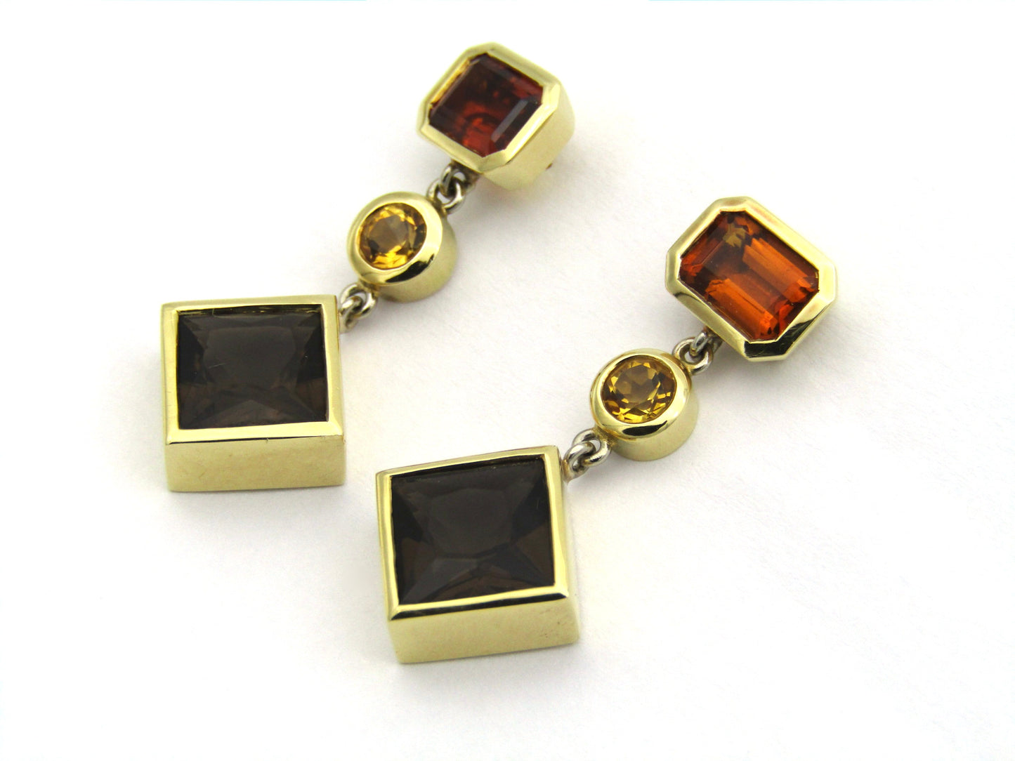 18K gold citrine and smoky quartz earrings.