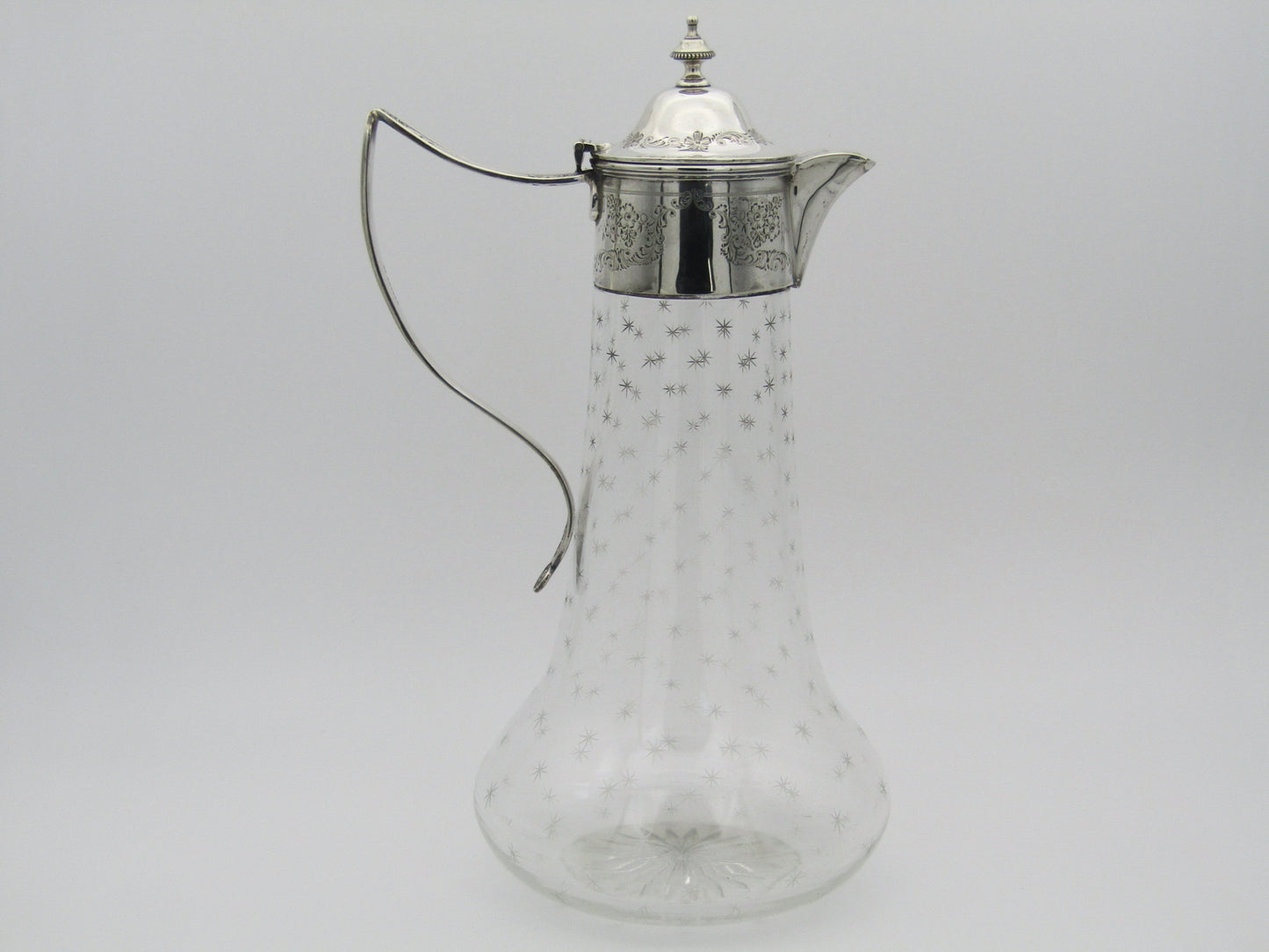 Sterling silver mounted cut glass claret jug by Thomas Henry Blake, Sheffield 1913.