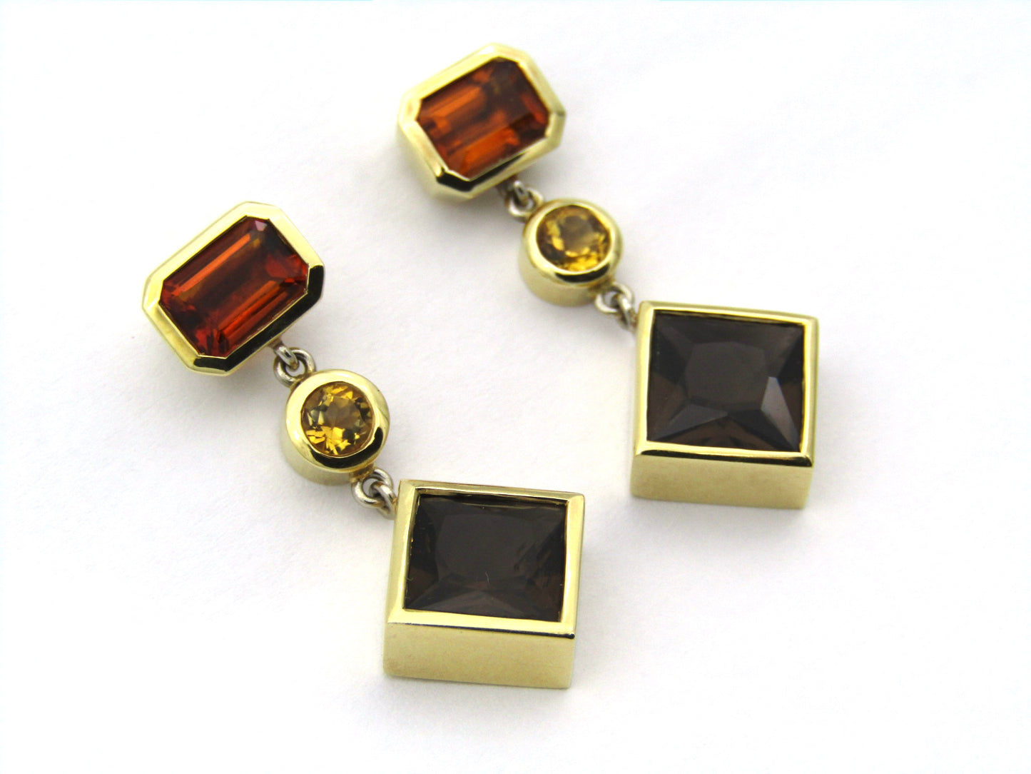 18K gold citrine and smoky quartz earrings.