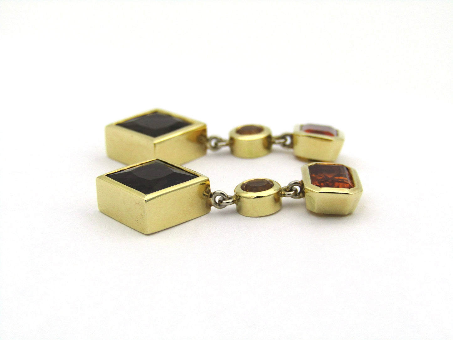 18K gold citrine and smoky quartz earrings.