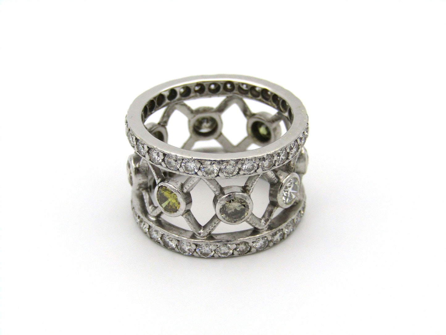 9kt gold fancy and colourless diamond ring.