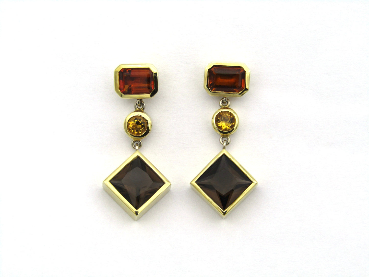 18K gold citrine and smoky quartz earrings.