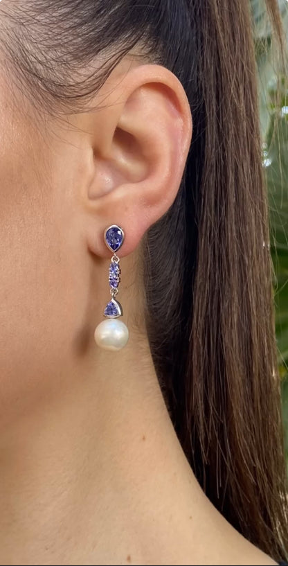 14K gold pearl and tanzanite earrings.
