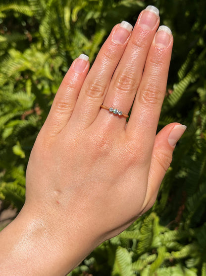 18K gold & platinum Three-stone diamond Edwardian ring, circa 1900.