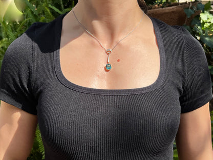 15K gold Edwardian Blue-Green tourmaline and diamond lavaliere necklace, circa 1905.