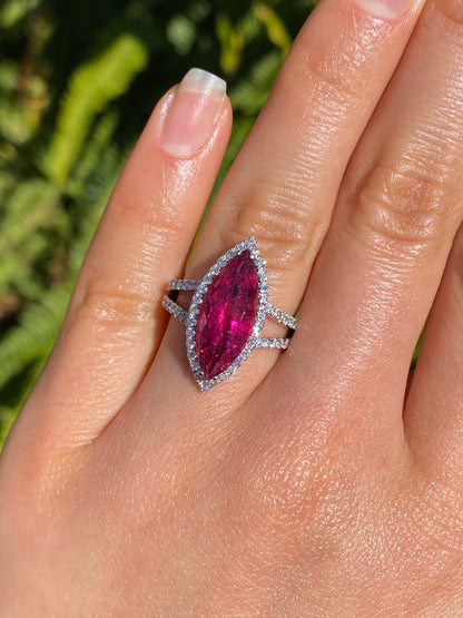 18K gold rubellite tourmaline and diamond ring.