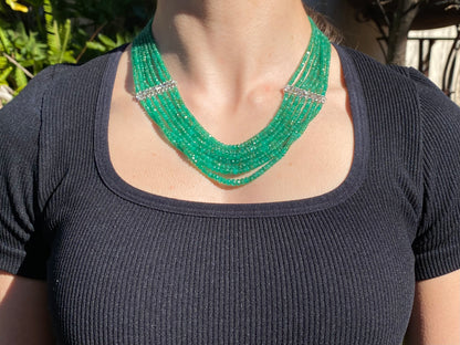 14K gold diamond and 7 strand emerald necklace.