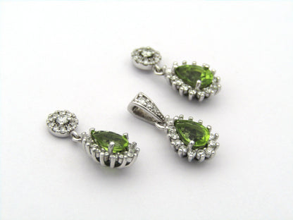 18K gold peridot and diamond earrings and pendant.