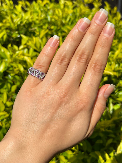 18K gold pink sapphire and diamond ring.