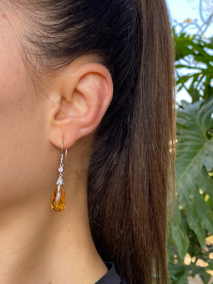 18K gold citrine and diamond drop earrings.
