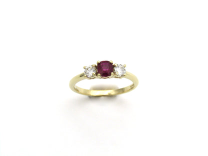 14K gold ruby and diamond trilogy ring